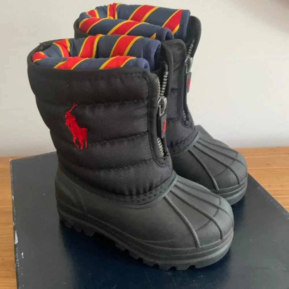 Polo Ralph Black Vancouver Zip Snow Boots size 4‎